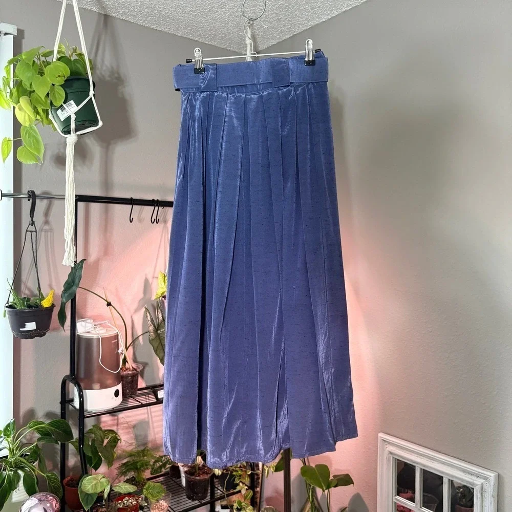 Componix Midi Skirt Womens 7/8 Blue Belted Pleated Button Front Vintage Retro‎